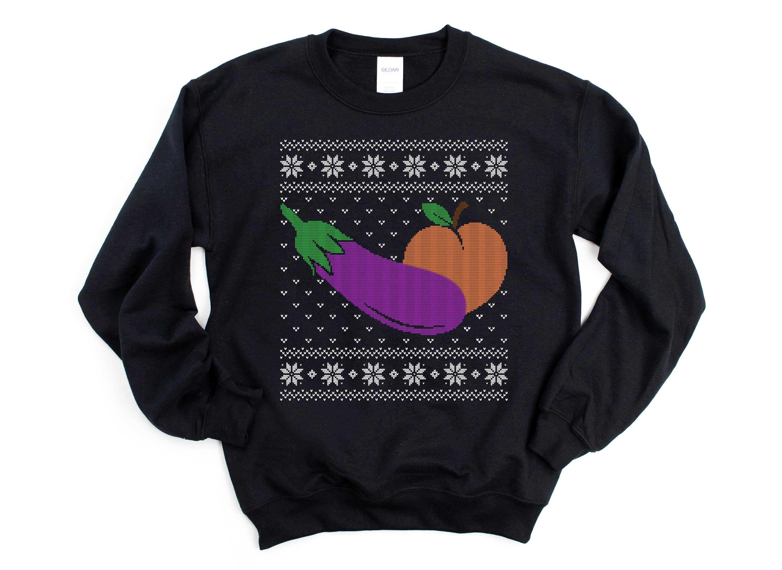 Inappropriate Sweaters Peach Eggplant Ugly Christmas Sweater, Adult Joke, Adult Humor ...