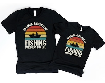 Matching fishing grandpa and grandson shirts