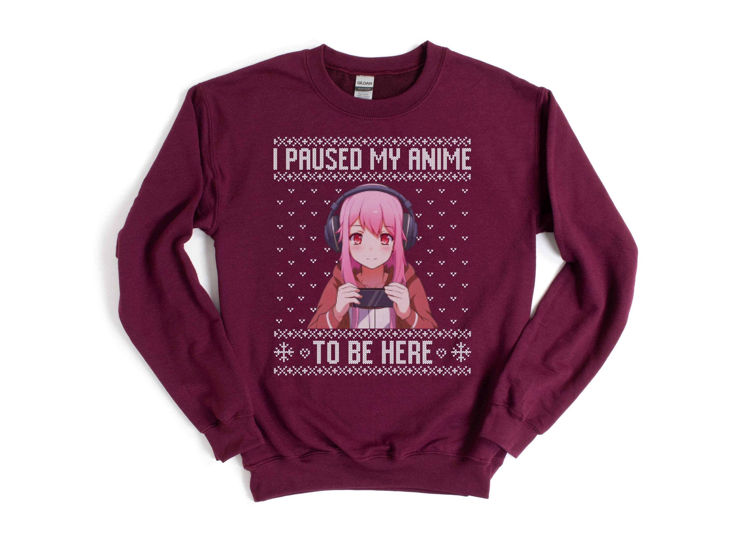 Anime christmas sweater anime ugly sweater anime christmas sweater anime girl with santa hat sweatshirt I paused my anime to be here