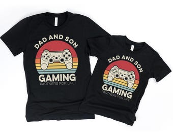 Custom matching dad and son gaming partners for life, dad and son matching gaming shirts, retro gamer t shirt, video gaming controller tees