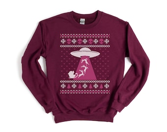 Alien Ugly Christmas Sweatshirt, Alien Sweater, Flying Saucer