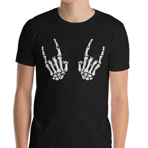 Rock and roll skeleton hand horns shirt, skeleton hand shirt, hard rock hand gesture tee