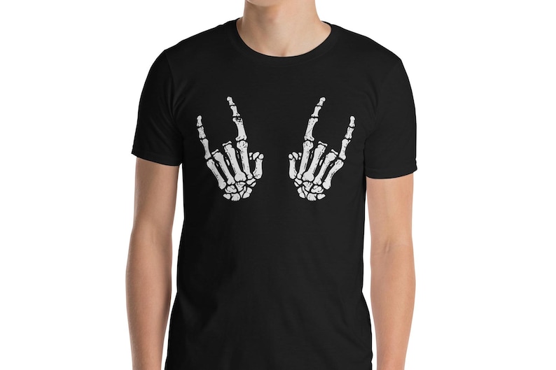 Rock and roll skeleton hand horns shirt, skeleton hand shirt, hard rock hand gesture tee