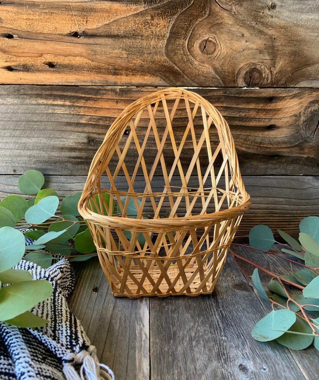 Vintage Woven Bamboo Wall Basket Plant Holder Wall Pocket Etsy