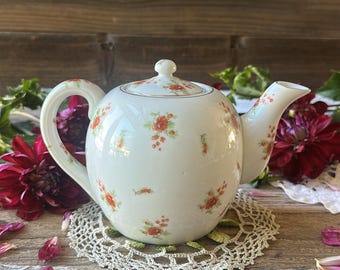 Small Vintage Floral Teapot Made in Japan | Small Floral Coral Colored Pattern | Tea Shelf Decor | Cottagecore Tea Pot Collection |