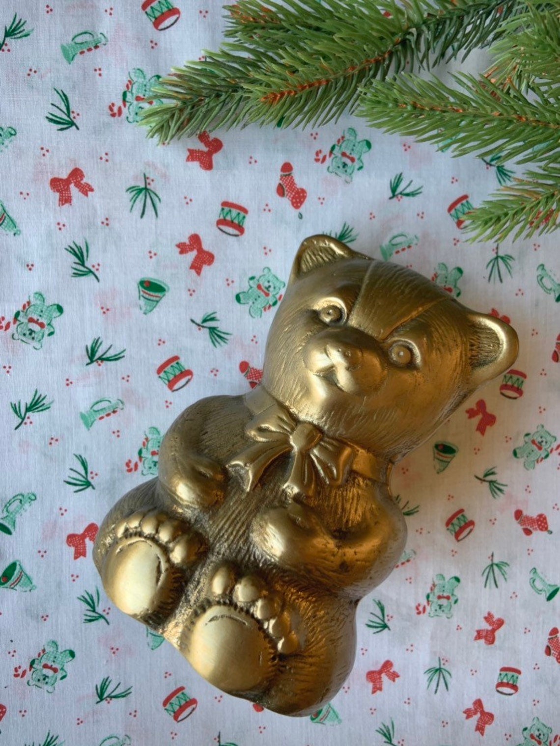 Vintage Solid Brass Teddy Bear Statue Bear with Bow tie brass Etsy