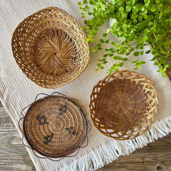 Vintage Wicker Baskets Set of 3 | Boho Wall Baskets | Boho Chic Beachy Decor | Lot #1
