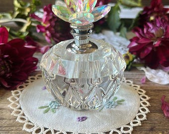 Vintage Glass Perfume Bottle with Wand and Plastic Crystal Shaped Top | Sparkly Perfume Bottle w/ applicator wand | Vintage Vanity Decor |