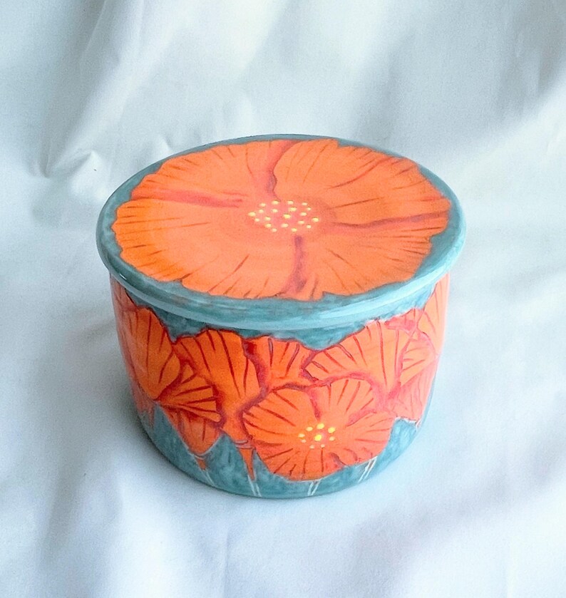 Porcelain California Poppy French Butter Keeper