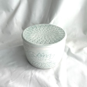Porcelain Celadon Chrysanthemum French Butter Keeper