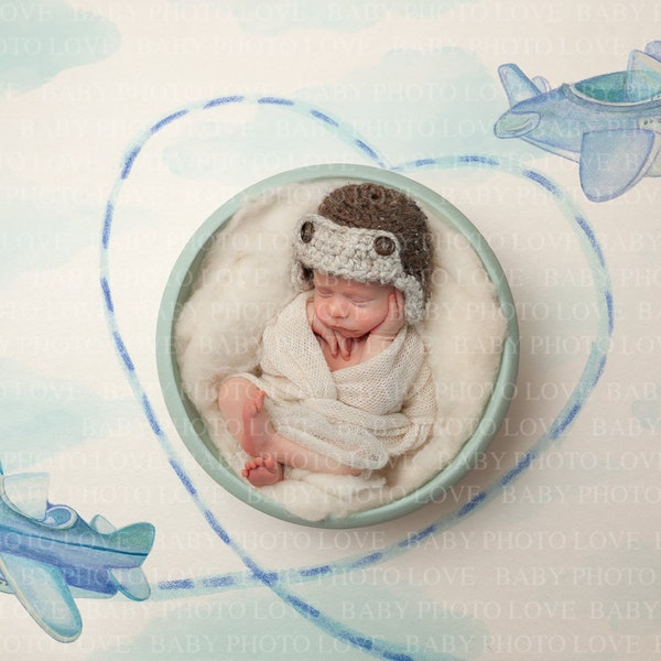 Newborn Digital Backdrop, Watercolor Baby Aviator, Photography Newborn Insert, Digital Download