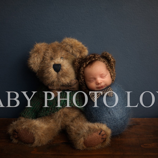 Newborn Digital Backdrop, Bears on Shelf, Blue, Boy, Newborn Insert, Digital Download
