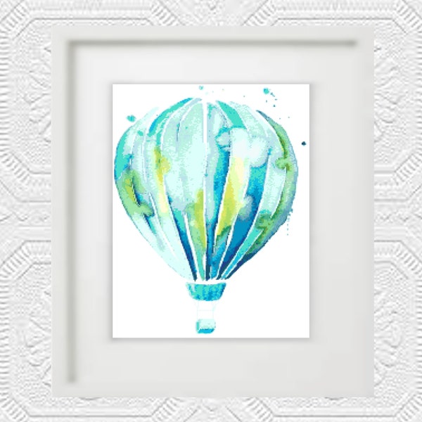 Hot Air Balloon Cross Stitch Pattern, PDF Instant Download, Watercolor Cross Stitch, Modern Cross Stitch Pattern, Hot Air Balloon, Colorful