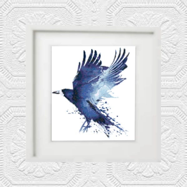 Watercolor Crow Cross Stitch Pattern, PDF Instant Download, Bird Cross Stitch, Modern Cross Stitch, Animal, Bird, Watercolor Animal Pattern