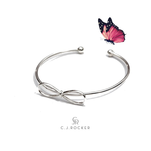 Dainty Bow Bracelet • Bow Knot Bangle • Minimal Bangle • Tarnish Free • Adjustable Size • Gift for Girl 2024 | Every purchase saves a  life