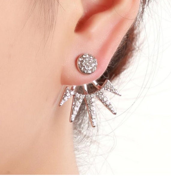 Crystal Spike Ear Jacket Gold or Silver 3 in 1 Statement CZ Etsy