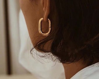 18K Gold Silver Square Hoop Earrings • Statement Hoops • Simple Hoops 2024 • Best Selling Earrings • Gift Her | Purchase saves a girls life