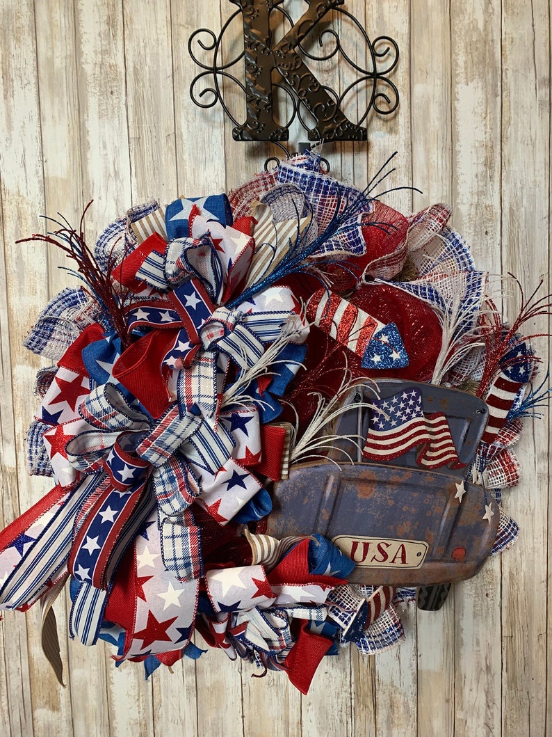 4th of July Wreath Patriotic wreath Veterans Day Wreath, Truck Wreath Red White and Blue wreath