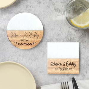 Custom Marble Wood Premium Engraved Coasters House Warming Gift Personalized Gift Wedding Gif Engagement Gift Personalized Gift image 3