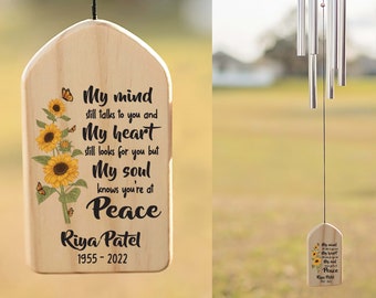 Personalized Sunflower Wind Chimes | Memorial Tribute | In Loving Memory Of | Wind Chime | In Memory Of | Remembrance Wind Chime