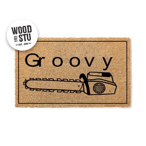 Doormat Groovy Chainsaw - Movie Geek Doormat - Horror Movie Fan Housewarming Gift - Doormat Closing Gift - Welcome Doormat Home Decor 1708**