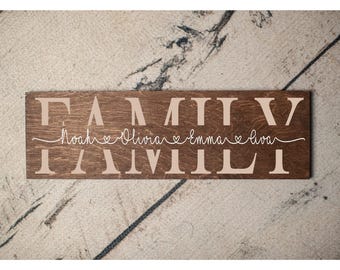 Personalized Family Name Wood Sign with Kids , Birthday Anniversary Christmas Gift