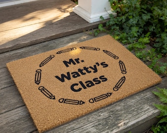 Personalized Teacher Doormat, Custom Classroom Welcome Mat, Back To School Gift, Pencil Design Entry Rug, Teacher Appreciation