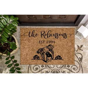 Custom Doormat English Bulldog | Personalized Doormat | Bull Dog | Welcome Mat | Housewarming Gift | Last Name Door mat Closing Gift 1169