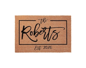 Personalized Last Name Welcome Mat, Coir Doormat for Wedding Anniversary, Established Family