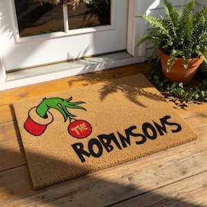 Personalized Christmas Doormat, Custom Family Name Welcome Mat, Funny Holiday Door Mat, Xmas Decor, Unique Housewarming Present