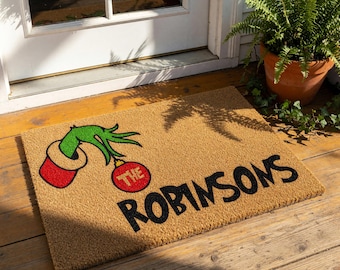 Personalized Christmas Doormat, Custom Family Name Welcome Mat, Funny Holiday Door Mat, Xmas Decor, Unique Housewarming Present