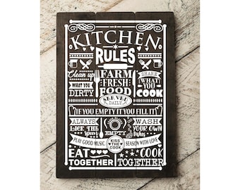 Kitchen Rules Sign: Funny Pallet Wall Decor - Gift for Bakers 7071
