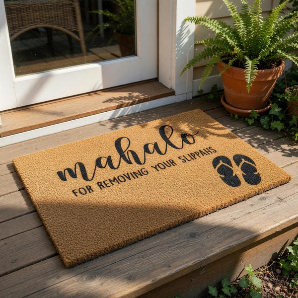 Hawaiian Doormat, Mahalo For Removing Your Slippahs, Funny Welcome Mat, Coir Door Mat, Housewarming Gift, Aloha Front Entry Rug