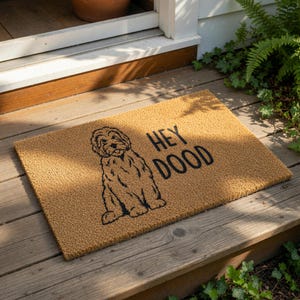 Goldendoodle Doormat, Hey Dood Welcome Mat, Funny Dog Lover Gift, Housewarming Gift, Dog Owner New Home Door Mat, Doormats