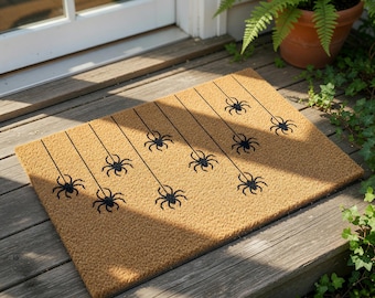 Halloween Doormat, Hanging Spider Welcome Mat, Spooky Fall Door Mat, Funny Halloween Home Decor, Autumn Porch Rug, Gift, Doormats