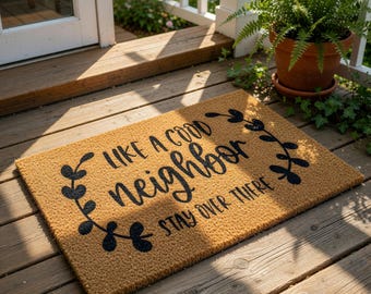 Funny Doormat, Like A Good Neighbor Stay Over There Welcome Mat, Housewarming Gift, New Home Gift, Front Door Mat, Closing