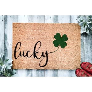 Doormat Lucky Shamrock | St. Patrick's Day Housewarming Gift Door Mat | Custom Doormat Closing Gift | Welcome Doormat | St Paddys Day 1646**