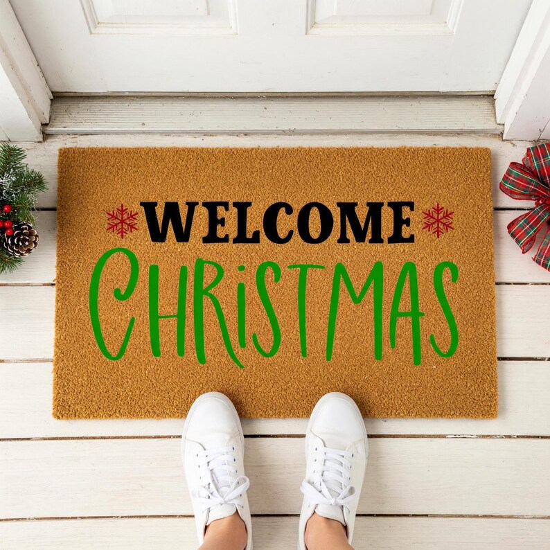 Welcome Christmas Doormat Snowflake Holiday Entry Rug 1577