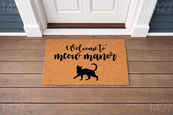 Doormat Welcome to Meow Manor - Black Cat Doormat - Welcome Mat - Funny Door Mat - Funny Gift - Home Doormat - Housewarming - 1427**