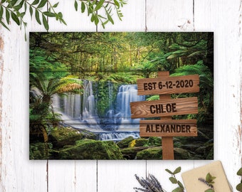 Waterfall Forest Nature Wooden Sign With Couples' Names v1 | Personalized Gift | Pallet Sign | Perfect Wedding Gift | Anniversary Gift