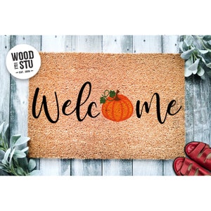 Doormat Welcome Pumpkin | Fall Doormat | Welcome Mat | Cute Pumpkin Fall Door Mat | Fall Autumn Decor Gift | Home Doormat l Coir Mat 1524**