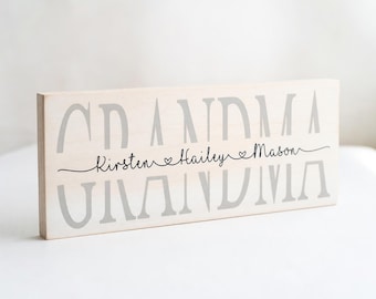 Personalized Grandma Wood Sign with Grandkids Names, Mother's Day Birthday Christmas Gift