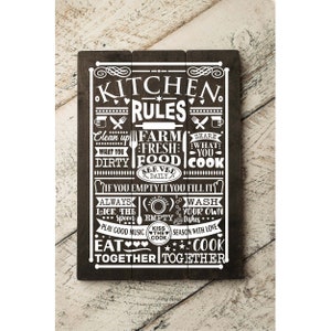 Kitchen Rules - 16.5&quot; x23&quot; Funny Kitchen Pallet Sign Home Decor Gift - Funny Kitchen Rules Sign - Rustic Sign Decor - Baker Cook Sign 7071**