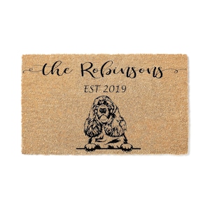 Custom Doormat Cocker Spaniel v2 - Personalized Doormat - Dog Welcome Mat - Housewarming Gift Last Name Doormat Closing Gift Puppy 1231