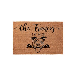Paillasson personnalisé pour chien, paillasson de bienvenue Pit Bull personnalisé, cadeau de pendaison de crémaillère, cadeau de maman chien, paillasson drôle amoureux des animaux de compagnie, tapis décoratif