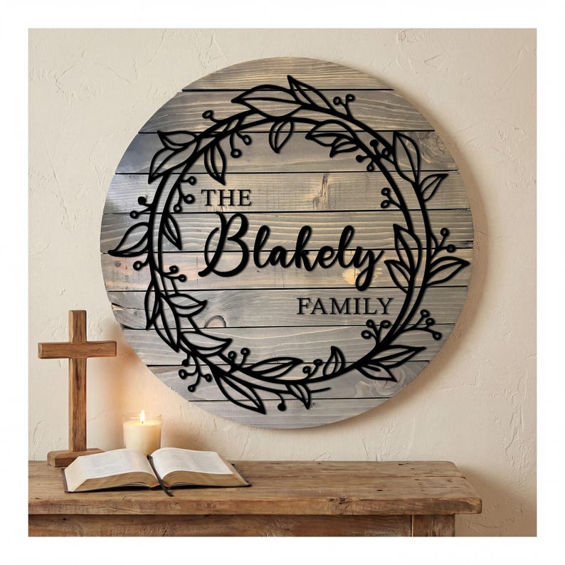Personalized Family Name Sign | Custom Wood Wreath Wall Decor - Etsy