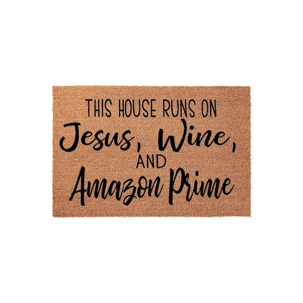 This House Runs On Jesus Wine And Deliveries Doormat, Front Porch Mat
