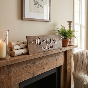 Personalized Family Name Wood Sign, Custom Established Year Wedding Gift for Couple, Last image 17