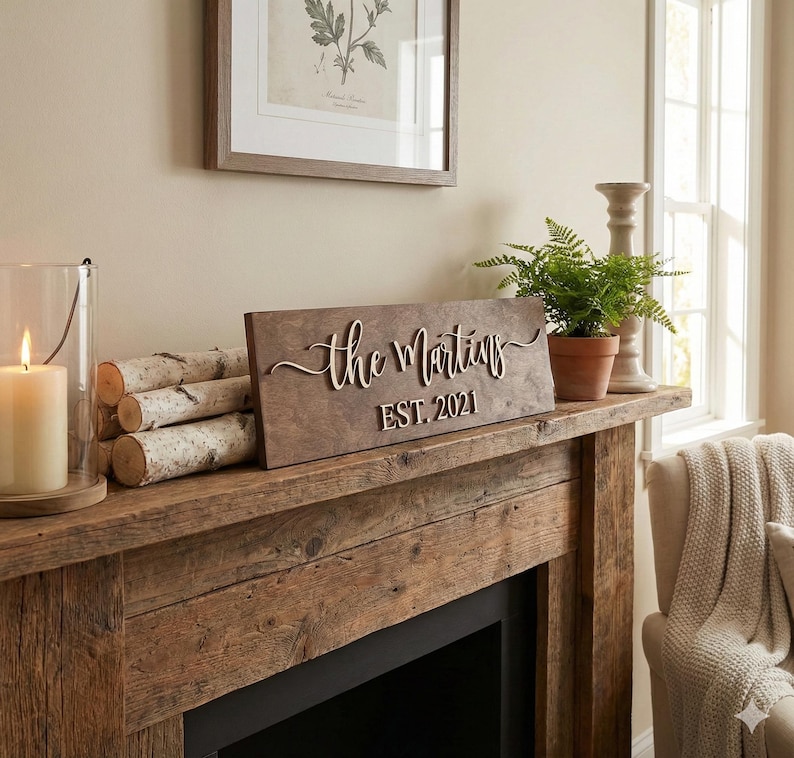 Personalized Family Name Wood Sign, Custom Established Year Wedding Gift for Couple, Last image 17