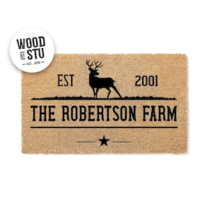 Custom Doormat Personalized Custom Name and EST Deer Farm Deer Ranch Farm Doormat Farmhouse Welcome Mat - Farmer Door Mat - Farm Gift 1597